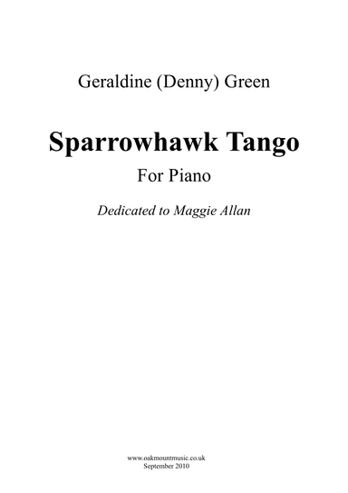 Sparrowhawk Tango.  (Piano Solo Arrangement)