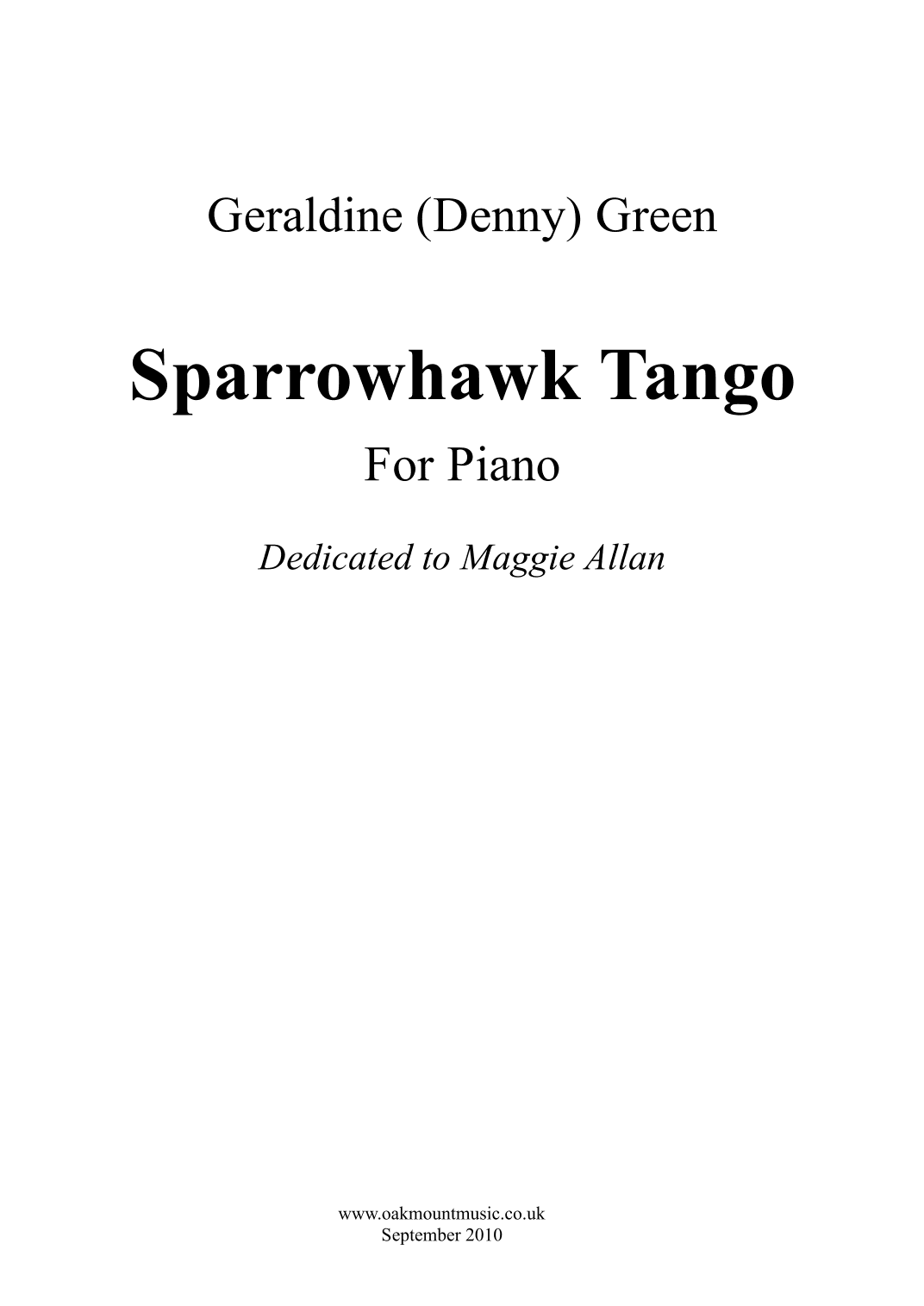 Sparrowhawk Tango.  (Piano Solo Arrangement)