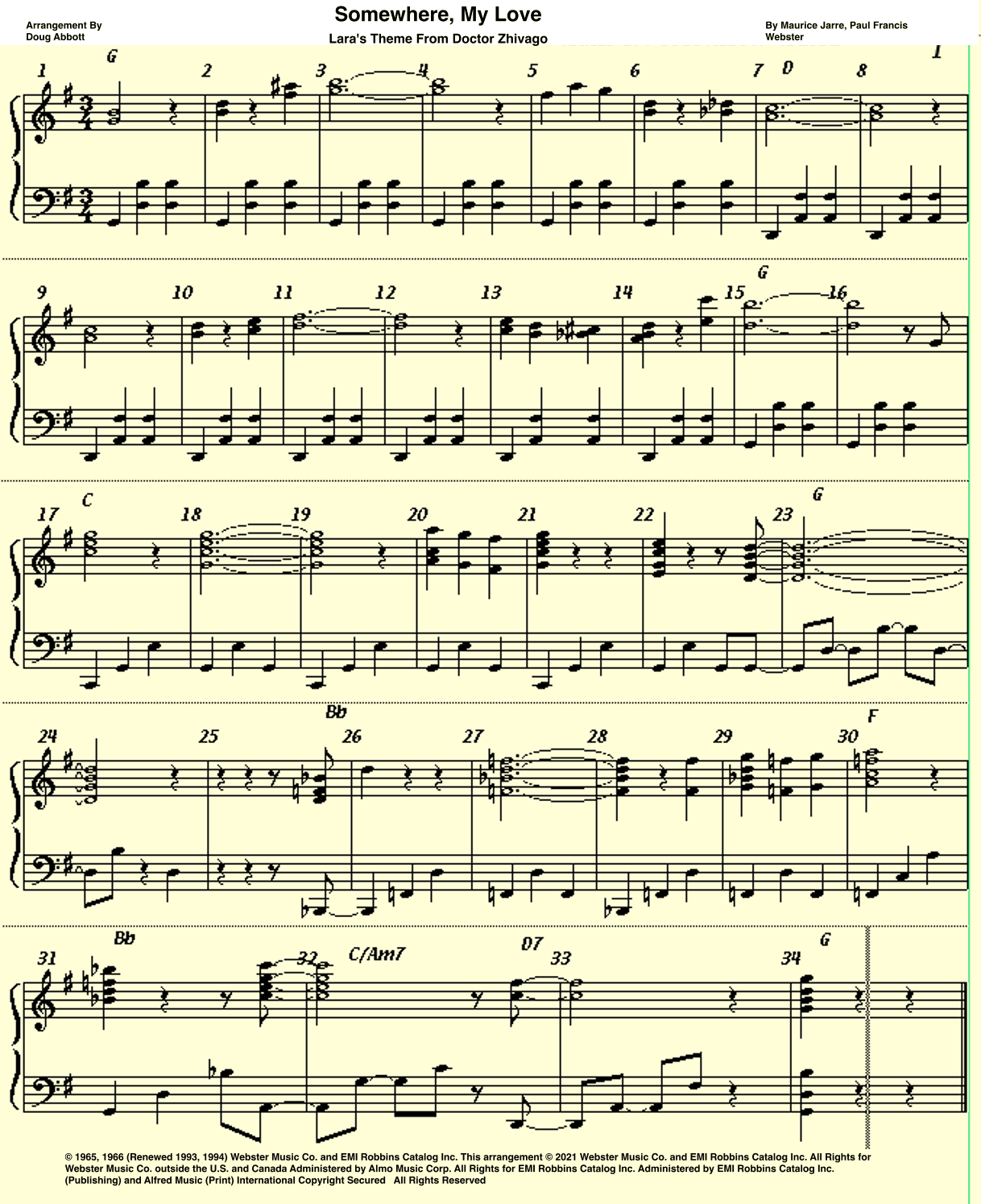 Somewhere, My Love (arr. Doug Abbott)