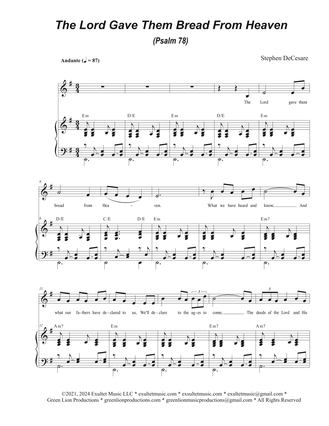 The Lord Gave Them Bread From Heaven (Psalm 78) (Vocal solo)