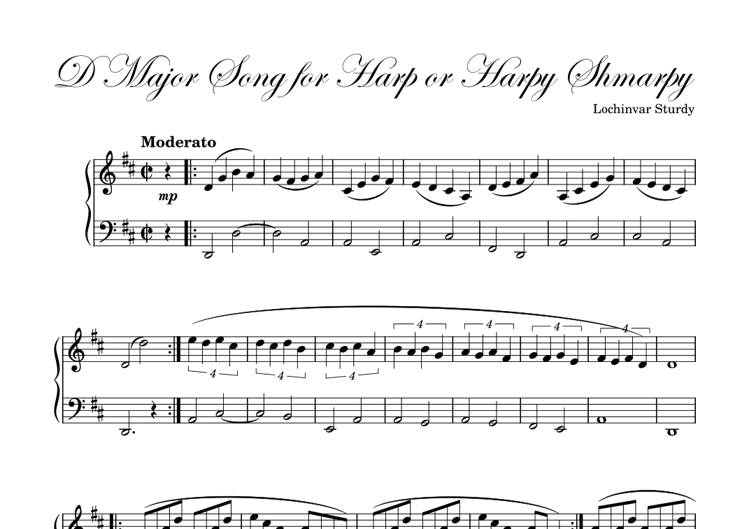 D Major Song for Harp or Harpy Shmarpy