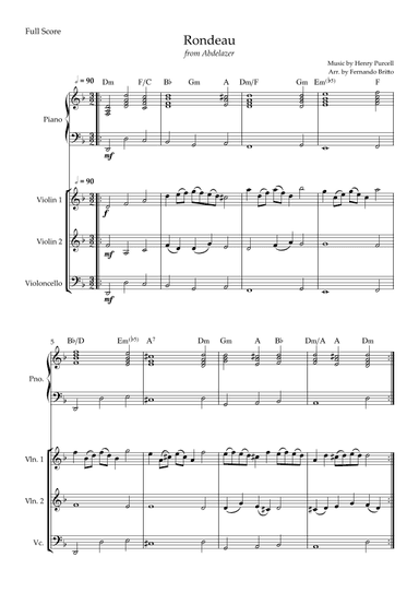 Rondeau (from Abdelazer) for String Trio and Piano Accompaniment with Chords (arr. Fernando Britto)