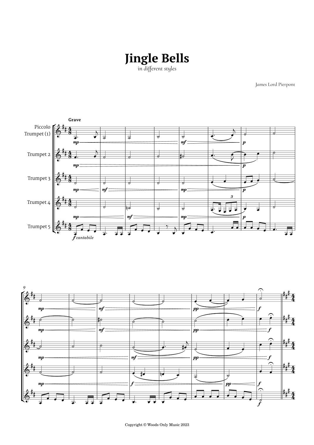 Jingle Bells in Different Styles for Trumpet Quintet (arr. Ander)