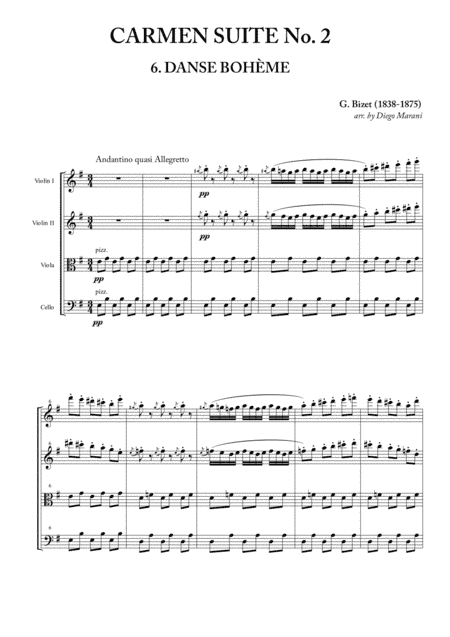 Gypsy Dance from "Carmen Suite No. 2" for String Quartet (arr. Diego Marani)