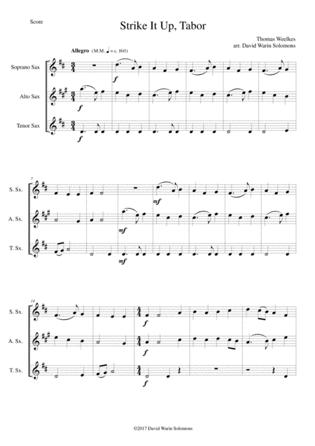 Strike it up Tabor for saxophone trio (soprano, alto, tenor) (arr. David Warin Solomons)