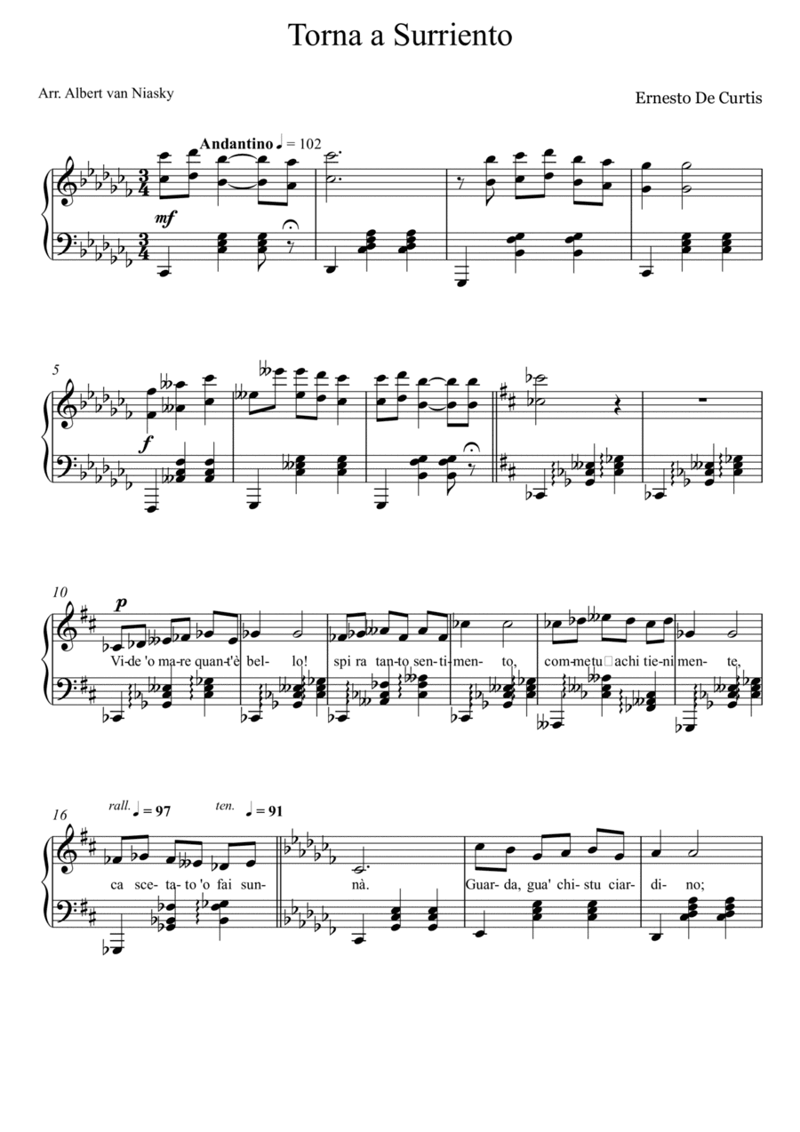 Torna a Surriento_Cb -  major key (or relative minor key) (arr. Albert van Niasky)