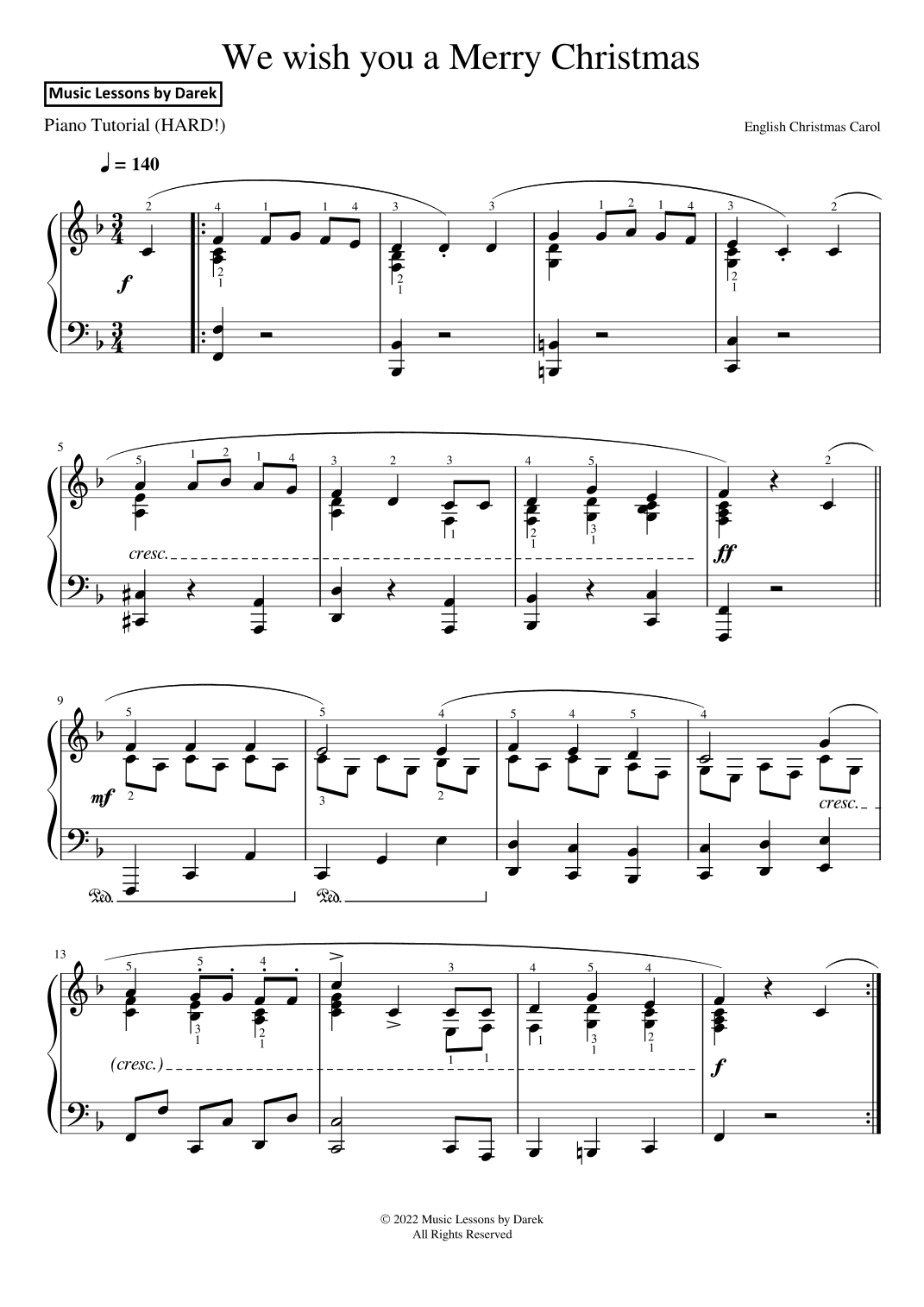 We Wish You a Merry Christmas - Christmas Carol [HARD PIANO] (arr. Darek)