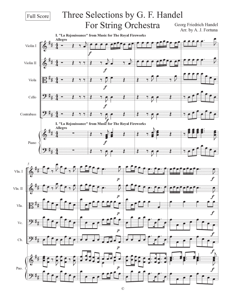Three Pieces by G. F. Handel for String Orchestra (arr. A. J. Fortuna)