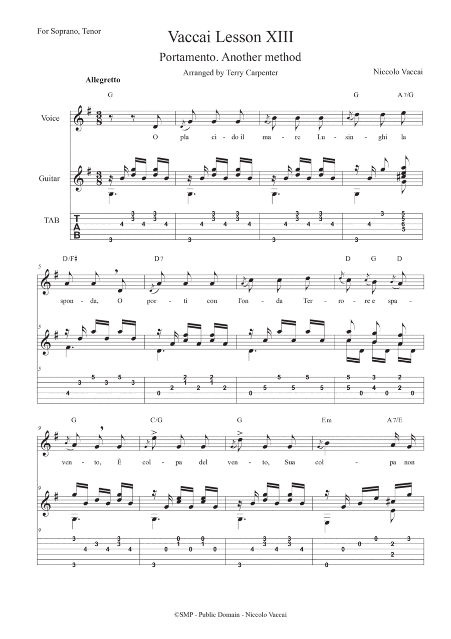 Vaccai - Lesson 13 Portamento - Another method. For tenor and soprano voice with guitar (arr. Terry Carpenter)