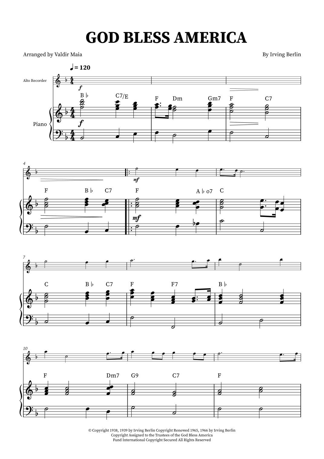 God Bless America ® (arr. Valdir Maia)