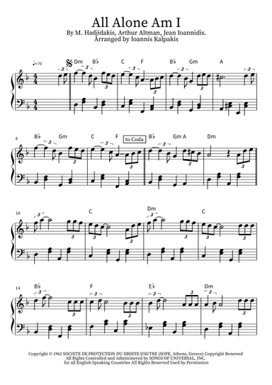 All Alone Am I (arr. Ioannis Kalpakis www.pianistas.gr)