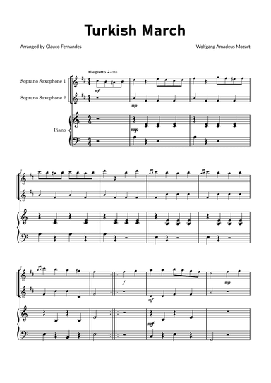 Turkish March by Mozart - Soprano Saxophone Duet with Piano (arr. Glauco Fernandes)