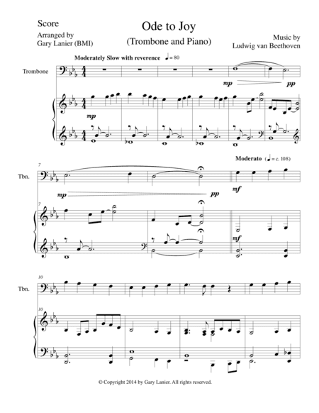 ODE TO JOY (Trombone Piano and Trombone Part) Joyful, Joyful, We Adore Thee (arr. Gary Lanier)