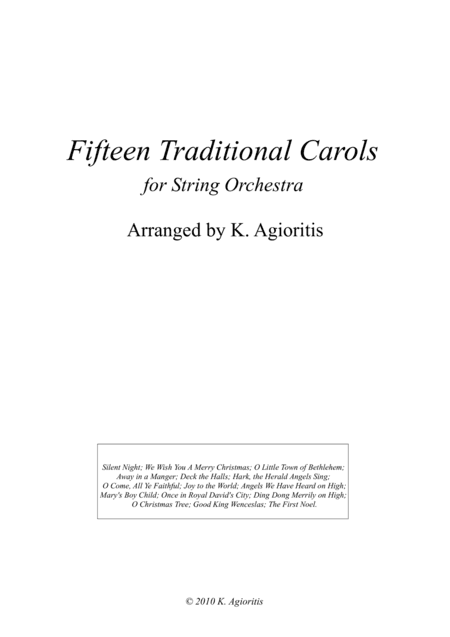Fifteen Traditional Carols for String Orchestra - Score - Score Only (arr. K. Agioritis)
