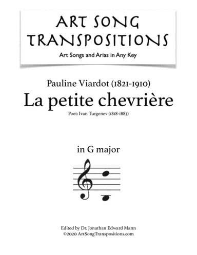VIARDOT: La petite chevrière (transposed to G major) (arr. ArtSongTranspositions.com)