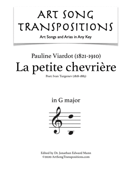 VIARDOT: La petite chevrière (transposed to G major) (arr. ArtSongTranspositions.com)