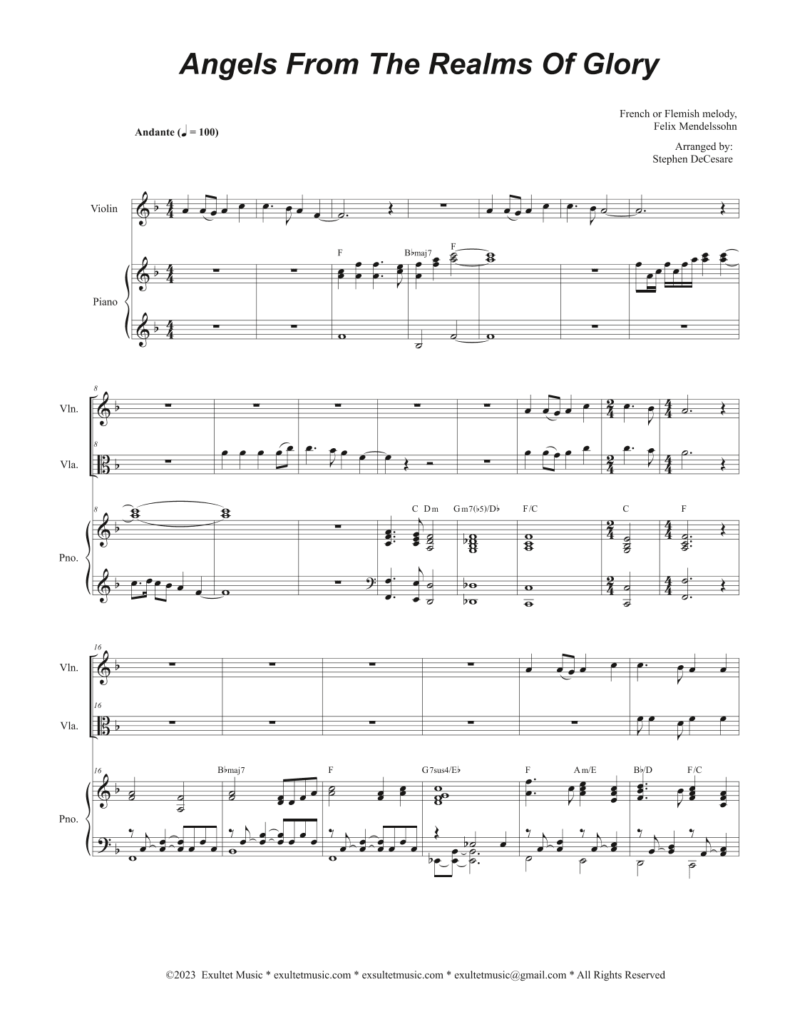 Angels From The Realms Of Glory (Duet for Violin and Viola) (arr. Stephen DeCesare)