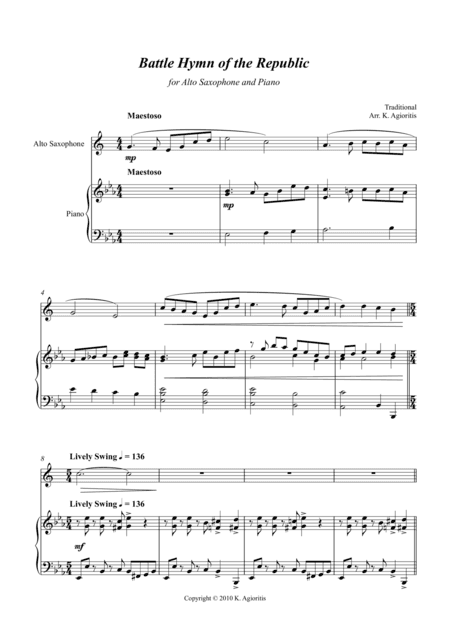 Battle Hymn of the Republic - a Jazz Arrangement - for Alto Saxophone and Piano (arr. K. Agioritis)