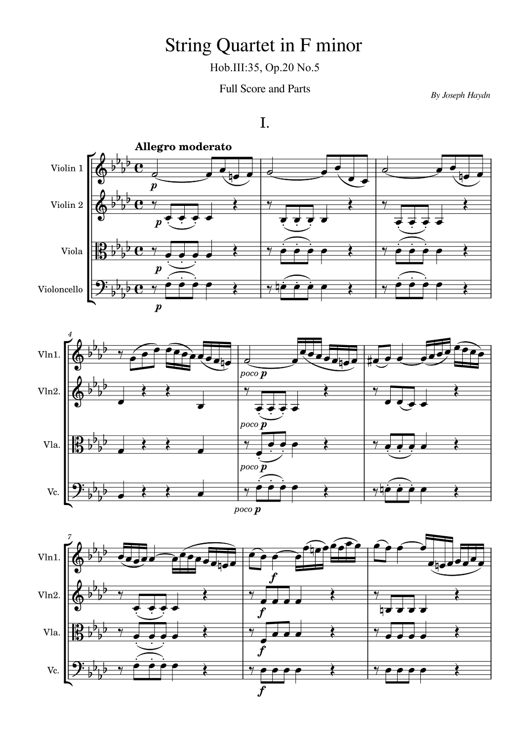 Haydn - String Quartet in F minor - Hob.III 35, Op.20 No.5 - Original Full Version (arr. poon)