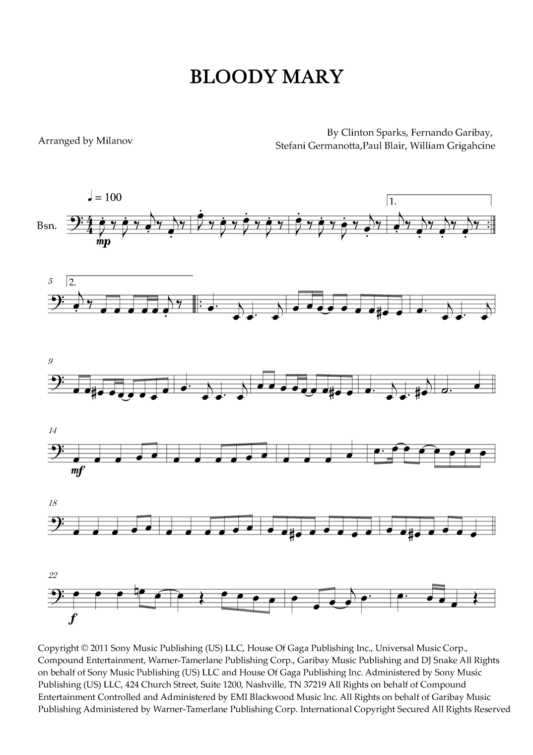 Bloody Mary (arr. Milanov)