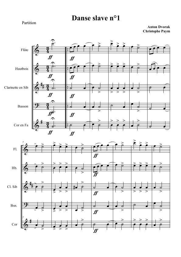 Slavonic Dance n°1 op 46 - arrangement for woodwind quintet (arr. Christophe Paym)
