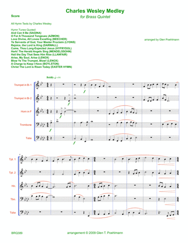 CHARLES WESLEY MEDLEY - unaccompanied BRASS QUINTET (12 hymn medley) (arr. Glen Poehlmann)