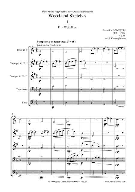 To a Wild Rose - French Horn, 2 Trumpets, Trombone and Tuba (arr. Anne L Christopherson GRSM ARCM)
