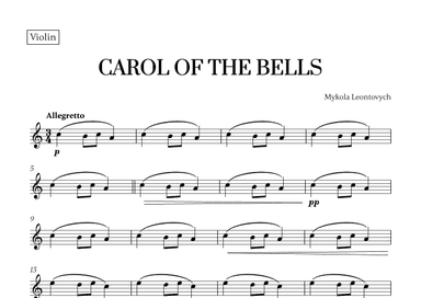 Carol of the Bells (Very Easy/Beginner) - A minor (for Violin) (arr. Cadenza Editions)
