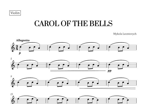 Carol of the Bells (Very Easy/Beginner) - A minor (for Violin) (arr. Cadenza Editions)