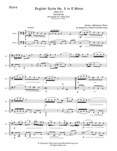 Bach, J.S. - Sarabande for Two Cellos (arr. SheetMusic4Strings)