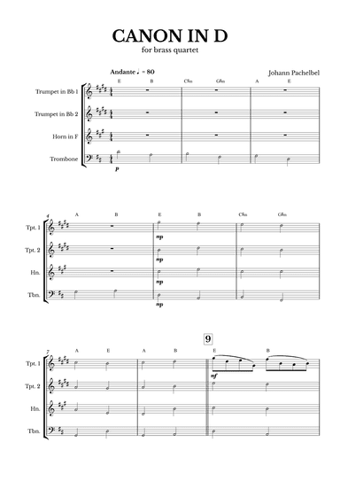 Canon in D for Brass Quartet with chords (arr. Maurício Luz)
