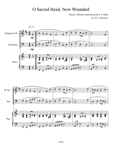 O Sacred Head, Now Wounded (Trumpet and Trombone Duet with Piano Accompaniment) (arr. B. C. Dockery)