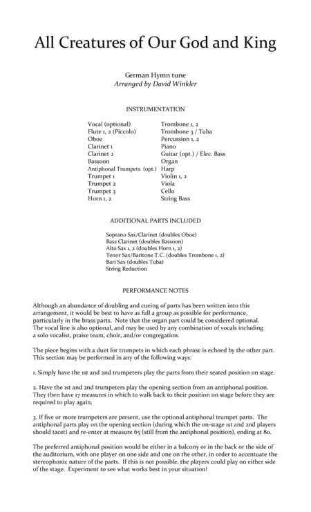 All Creatures of Our God and King (arr. David Winkler)