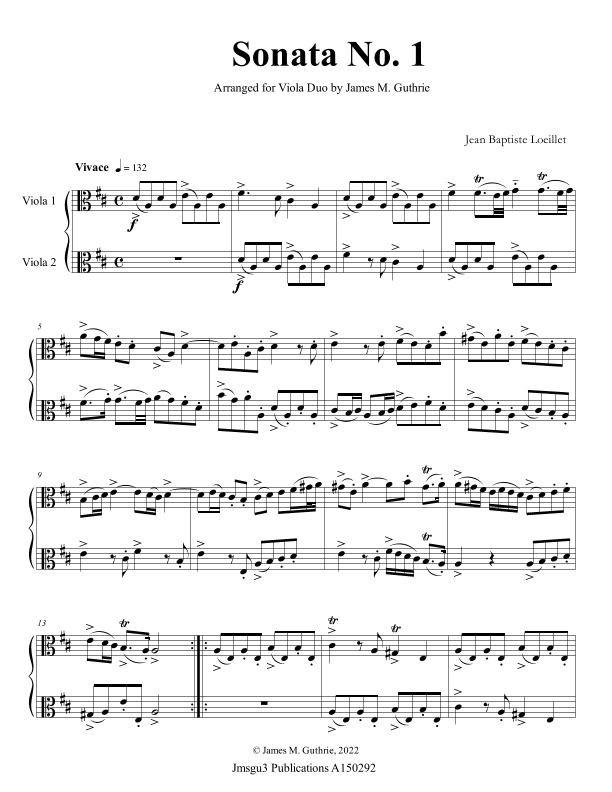 Loeillet: Sonata No 1 for Viola Duo (arr. James M. Guthrie)