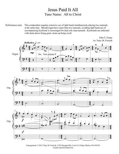 "Jesus Paid It All", organ solo (arr. Terry M. Forsyth)