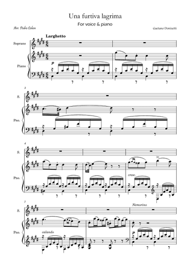 Una Furtiva Lagrima (Soprano in C#m) (arr. Pedro Cohen)