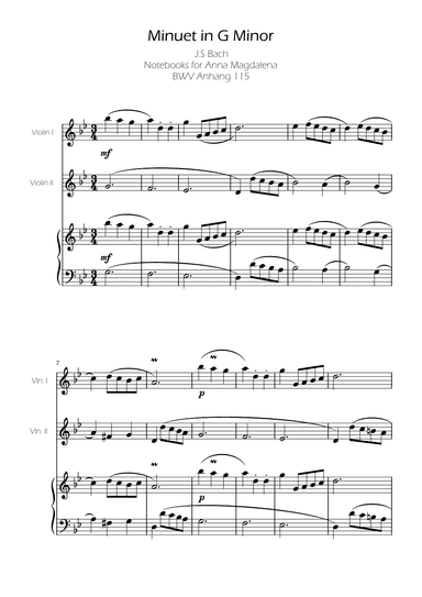 Minuet in G minor BWV Anh. 115 - Bach - Violin Duo (arr. Ygor Nunes)