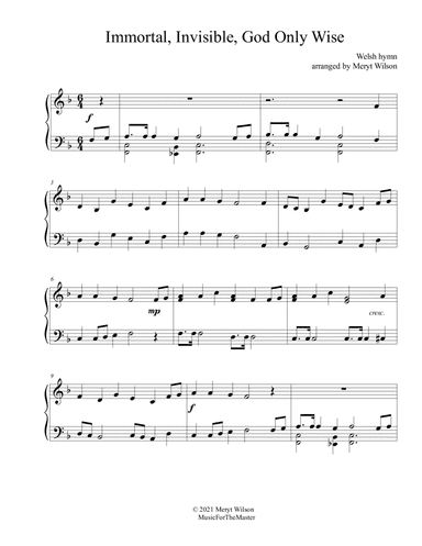 Immortal, Invisible, God Only Wise intermed. piano solo (arr. Meryt Wilson)