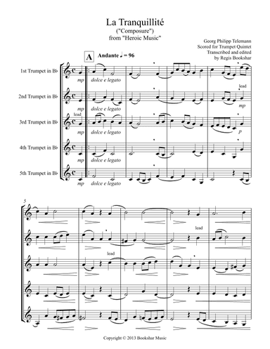 La Tranquillite (fom "Heroic Music") (Bb) (Trumpet Quintet) (arr. Regis Bookshar)