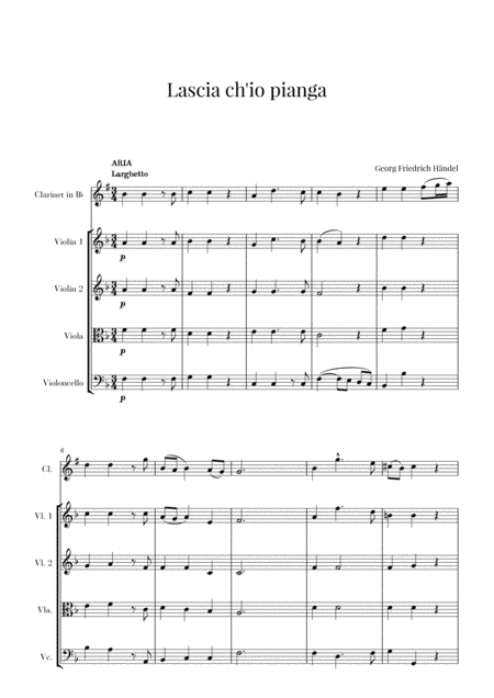 Haendel - Lascia ch’io pianga (for Clarinet and String Quartet) (arr. Cadenza Editions)