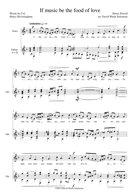 If music be the food of love for low voice and guitar (arr. David Warin Solomons)