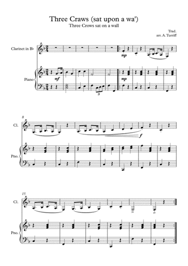 Three Craws (sat upon a wa') - Clarinet and Piano (score and parts) (arr. Alison Turriff)