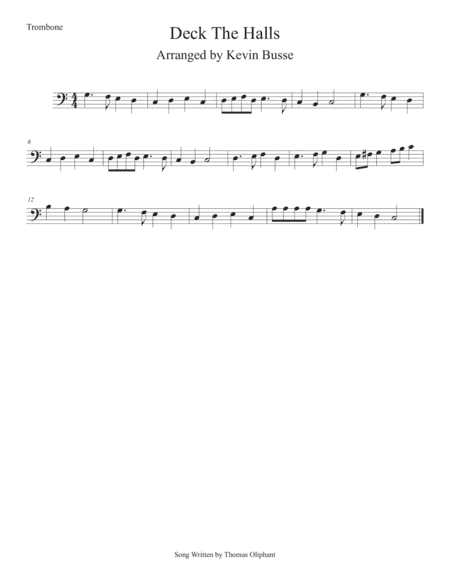 Deck The Halls (Easy key of C) Trombone (arr. Kevin Busse)