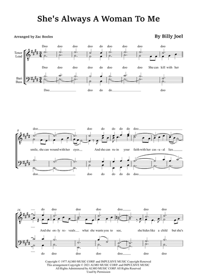 She's Always A Woman (arr. Zac Booles)