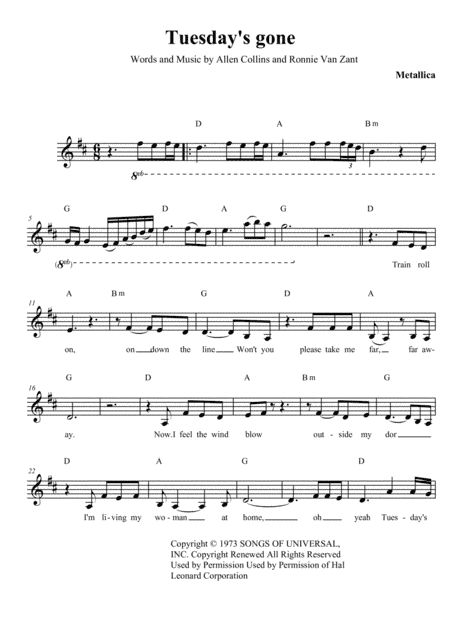 Tuesday's Gone (arr. Duarte Publishing)