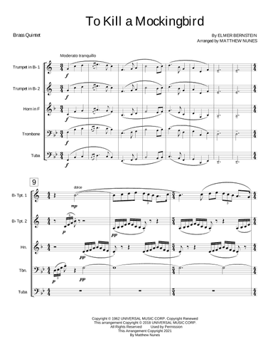 To Kill A Mockingbird - Main Title (arr. Matthew Nunes)