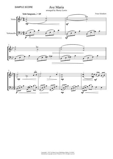 AVE MARIA - Schubert, String Duo, Intermediate Level for violin and cello (arr. Sherry Lewis)