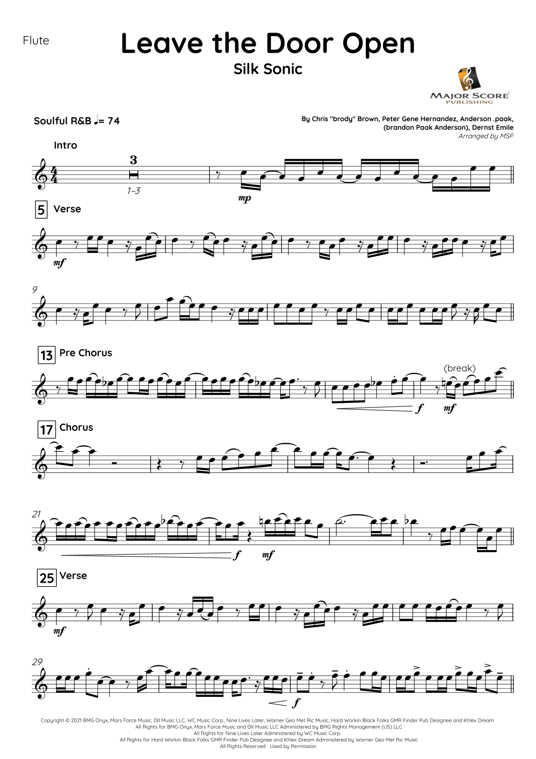 Leave The Door Open (arr. MAJOR SCORE PUBLISHING TM.)