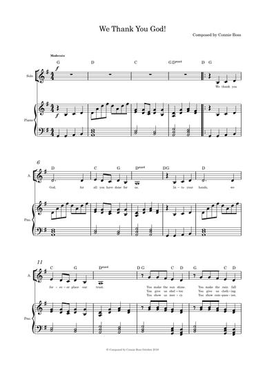We Thank You God  - solo and piano
