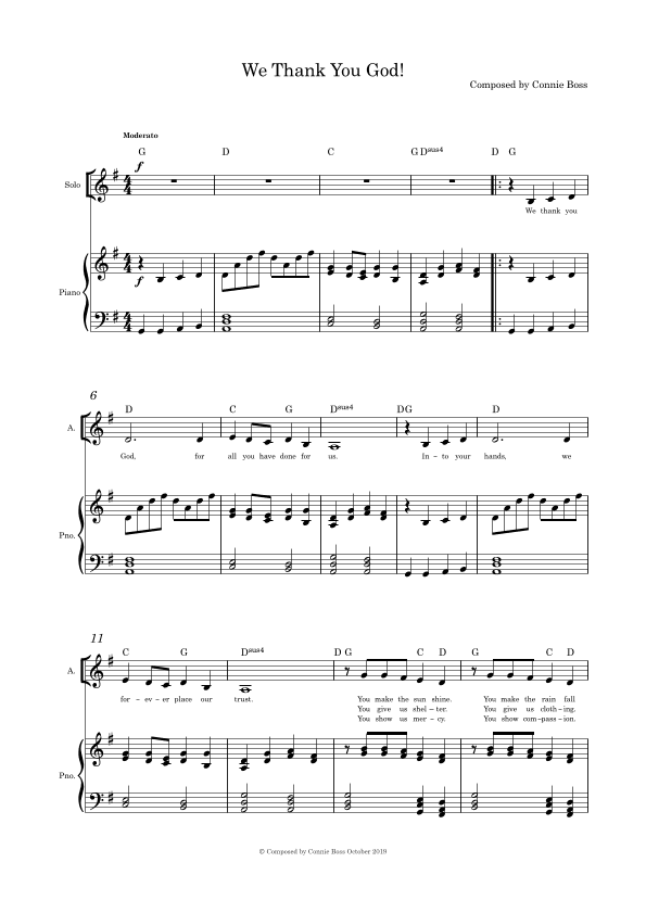 We Thank You God  - solo and piano